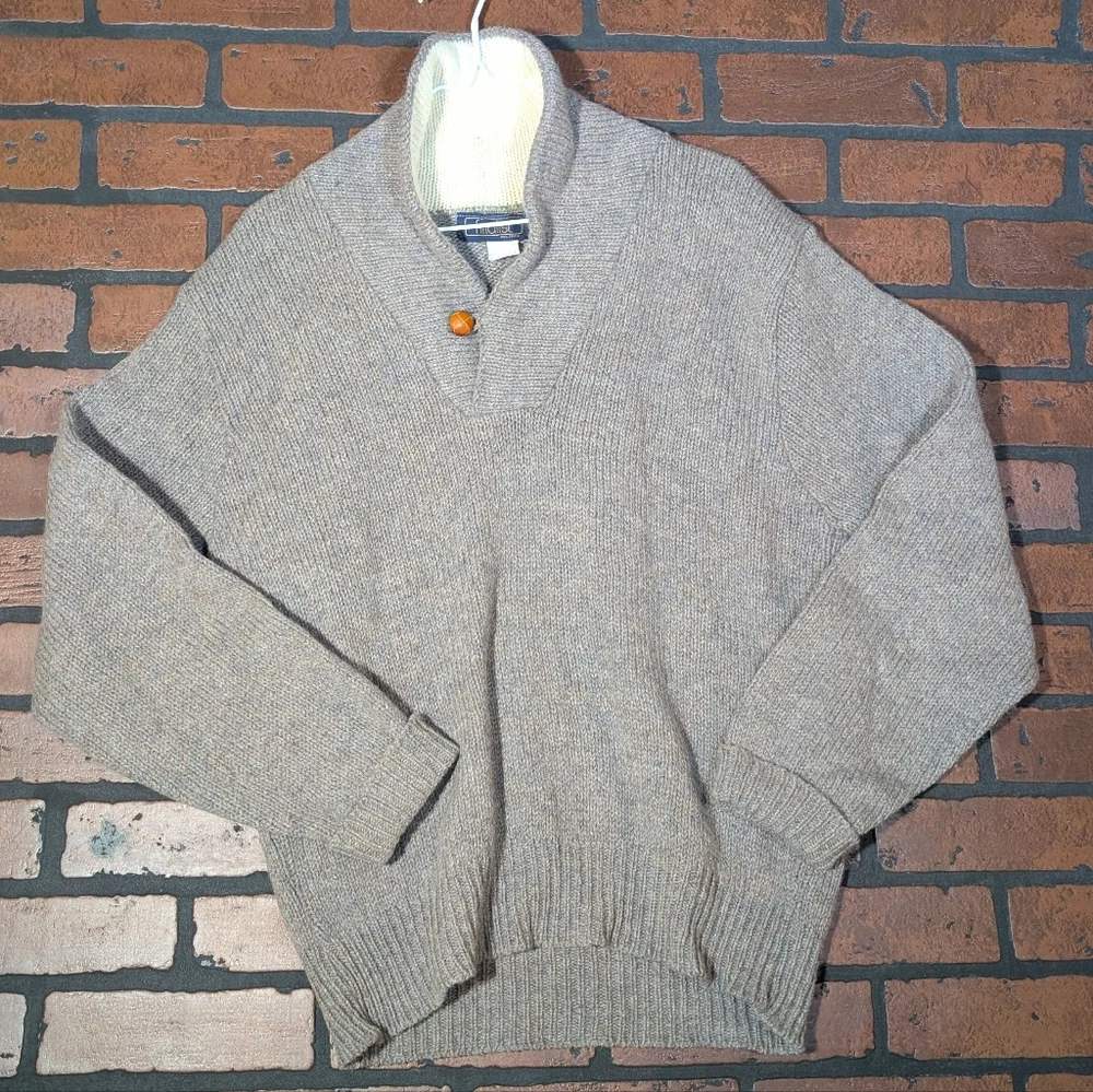 Vintage Mountain Wool Finalist Men's XL Knit Sweater USA Made Gray Cowl Neck‎